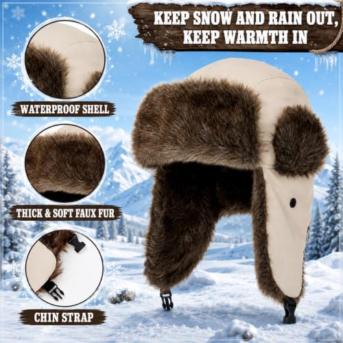 SATINIOR 1 Pcs Unisex Trapper Hat with Chin Strap Earflaps Hat - color: Light Brown
