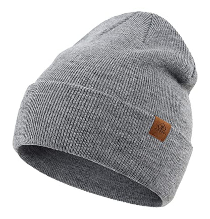 Home Prefer Mens Winter Hats Acrylic Knit Cuff Beanie Cap Warm Womens Beanie Hat - color: Light Grey
