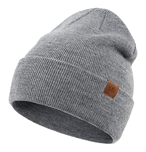 Home Prefer Mens Winter Hats Acrylic Knit Cuff Beanie Cap Warm Womens Beanie Hat - color: Light Grey