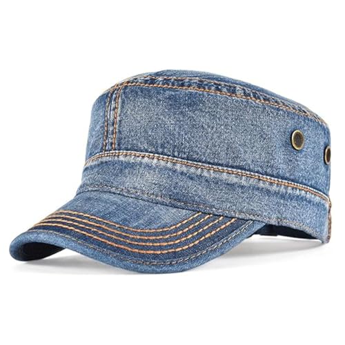 Cadet Army Cap Military Style Hats Flat Top Cap Baseball Hat for Men Women - color: Denim Blue