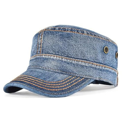 Cadet Army Cap Military Style Hats Flat Top Cap Baseball Hat for Men Women - color: Denim Blue