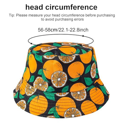 Orange Fruit Bucket Hats for Men and Women Foldable Double-Side Reversible Road Beach Trip Fishing Hat