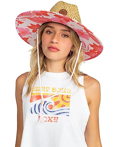 Roxy Womens Pina to My Colada Straw Hat - color: Pale Dogwood Lhibiscus, size: Small-Medium