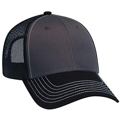 OTTO 6 Panel Low Profile Contrast Vertical Mesh Back Cap - color: Blk/Ch.gry/Blk
