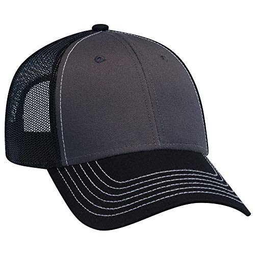 OTTO 6 Panel Low Profile Contrast Vertical Mesh Back Cap - color: Blk/Ch.gry/Blk
