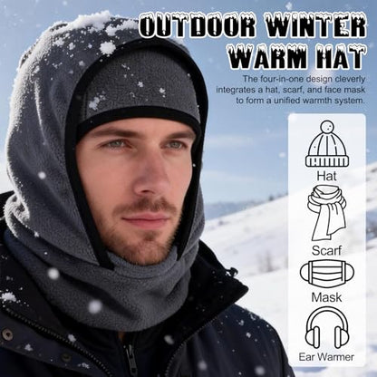 Outdoor Winter Warm Hat Neckband Integrated Cycling Ski Mask,Balaclava Fleece Thermal Full Faces Head Mask Hood Cap Cover Hat - color: Dark Gray