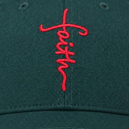 Christian Faith Cross Hats, Embroidered Baseball Caps for Men & Women - color: Green