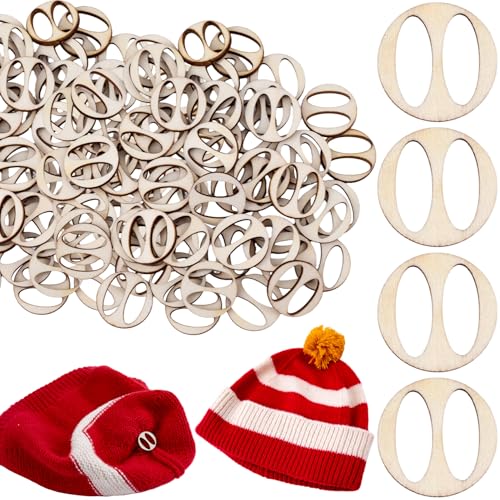 60pcs Wooden Hat Pom Poms Buttons, Removable Knitted Hat Button, Faux Fur Fastener Sewing Accessories for Crochet Knitting Beanies- Light Brown(A) - color: Light Brown-B-60pcs