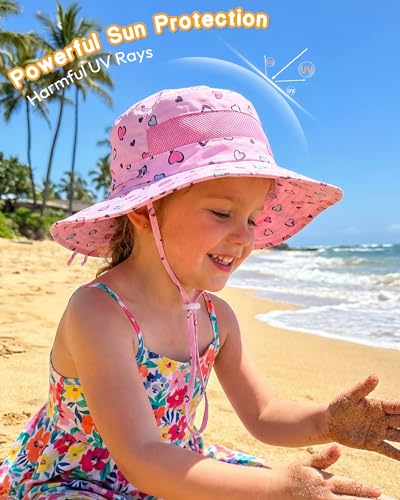 HONGTEYA Baby Toddler Sun Hat, Summer Mesh Bucket Beach Hat for Boys Girls - color: White+heart, size: 2-8 Years