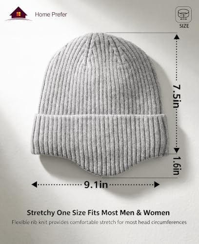 Home Prefer Fleece Lined Rib Knit Cuffed Beanie with Earflaps for Men Women - color: Light Grey