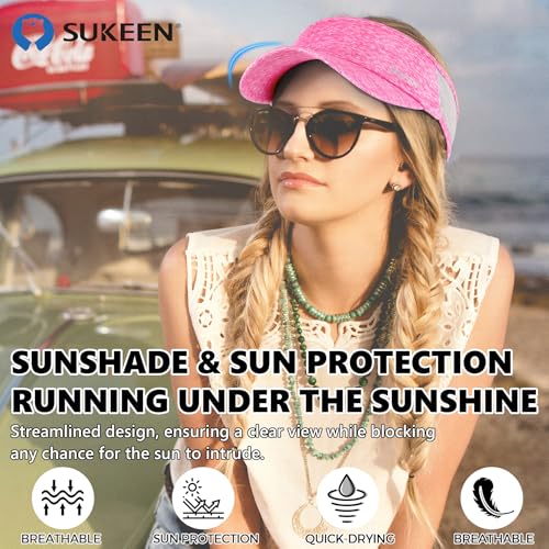 Sukeen Sports Sun Visor Men Women Lightweight Portable Cooling Stretchy Visor Hat for Running, Golf, Daily Wear - color: Pink