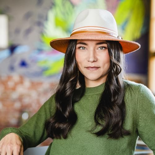 Wallaroo Women's Kristy Fedora– UPF 50+ UV Protection | Wide Brim, Packable & Adjustable - color: Ivory/Coral, size: Small