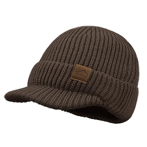 Clakllie Winter Visor Beanie Stretchy Cable Knitted Hats Stylish Skullcap Cold Weather Ski Snow Caps Cadet Newsboy Cap - color: Cdus-dnbc1-brown