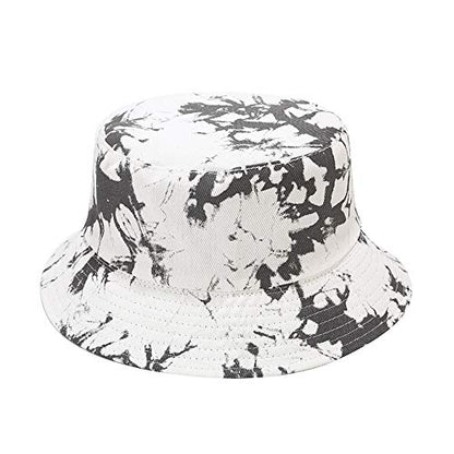 Unisex Print Double-Side-Wear Reversible Bucket Hat - color: Gray White Tie-dye