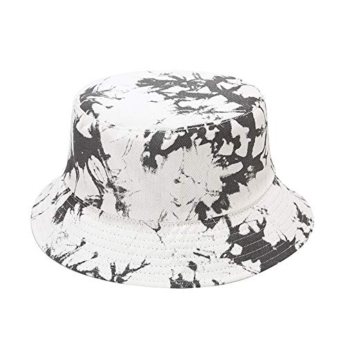 Unisex Print Double-Side-Wear Reversible Bucket Hat - color: Gray White Tie-dye