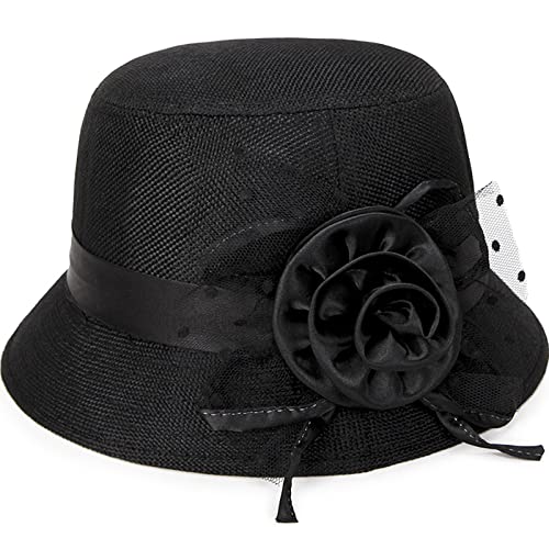 Glamorstar Vintage Felt Cloche Hat Winter Floral Fedora Bucket Hat Bowler Hats - color: Black 4