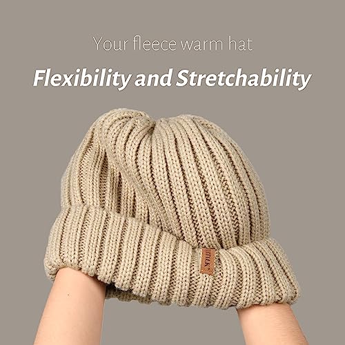 FURTALK Winter Hats for Women Fleece Lined Beanie Knit Chunky Womens Snow Cap - color: Khaki
