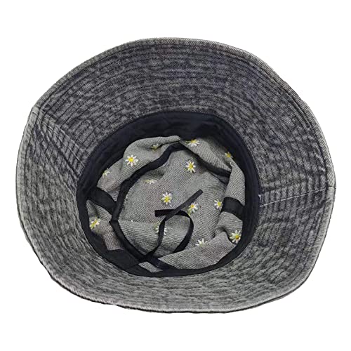 Premium Cotton Bucket Hats,Packable Hats for Men Women,Summer Bucket Hat,Fishing Sun Hats - color: Black+emboridery