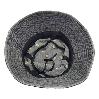 Premium Cotton Bucket Hats,Packable Hats for Men Women,Summer Bucket Hat,Fishing Sun Hats - color: Black+emboridery