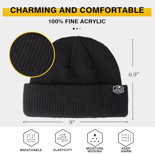 Fisherman Beanie Roll-up Edge Trawler Beanie Skullcap Watch Hat Knit Short Cap - color: Black+tan