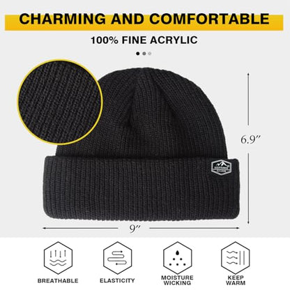 Fisherman Beanie Roll-up Edge Trawler Beanie Skullcap Watch Hat Knit Short Cap - color: Black+tan