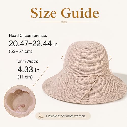 Beach Sun Hats for Women Foldable Straw Bucket Summer Hat Packable Travel - color: Light Pink