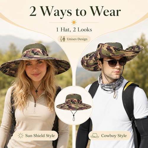 HUAMULAN Men Women 6" Wide Brim Sun Protection Hat Summer Fishing Hats - color: B7-camouflage-2