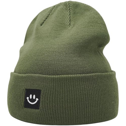 55cube Unisex Winter Beanie Hats Warm Thick Knit Cuffed Skullcaps - color: Solid Olive Green