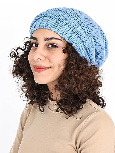 Lilax Knit Slouchy Oversized Soft Warm Winter Beanie Hat - color: Blue