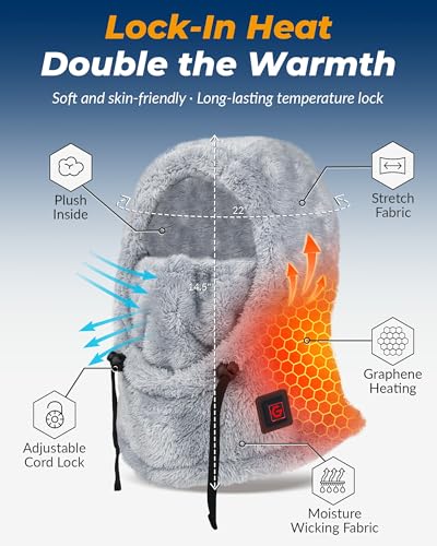 Heated Balaclava Face Mask for Men Women, Warm Cold Weather Gifts - color: Grey