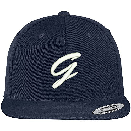 Trendy Apparel Shop Letter G Brushed Script Embroidered Flat Bill Snapback Baseball Cap - color: Navy