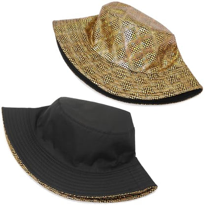 Shiny Metallic Bucket Hat Reversible Beach Fisherman Hats for Women Men - color: Snake Pattern B