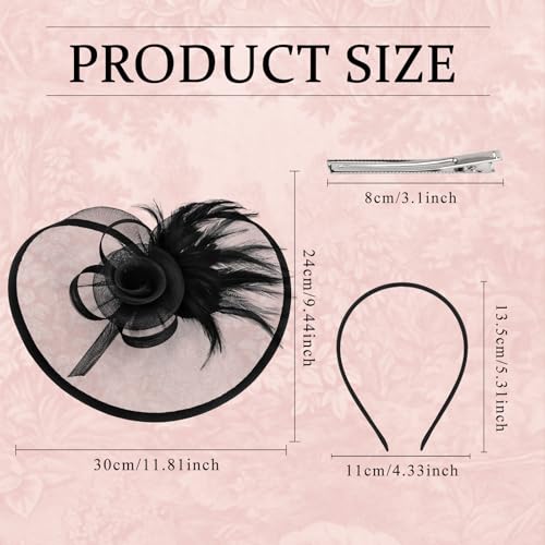 Ondder Tea Party Fascinator Hat for Women Clip and Headband for Tea Party, Wedding, Church and Cocktail Events - color: Black