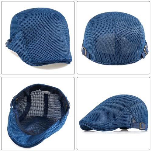 Xinveen Men's Mesh Cap Breathable Summer Newsboy Hat Adjustable Beret Ivy Cap Irish Cabbie Driving Hunting Hats - color: Navy