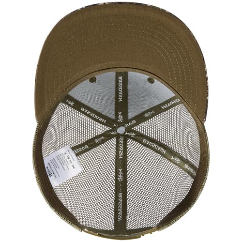 BASSDASH Flat Brim Trucker Cap Adjustable Snapback Hat Mesh Back for Men Women - color: Grunge Camo