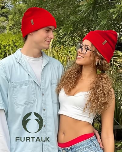 FURTALK Beanie for Men Women Cuffed Thick Knitted Winter Hat Skull Cap - color: Red