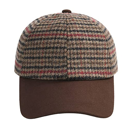 BOTVELA Men Wool Adjustable Tweed Baseball Cap - color: P Houndstooth Coffee