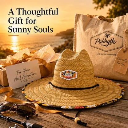 Palmyth Straw Hat for Men & Women Sun Hats, Beach Hat, Fishing Hat UPF 50+ - color: Sunflowerbloom