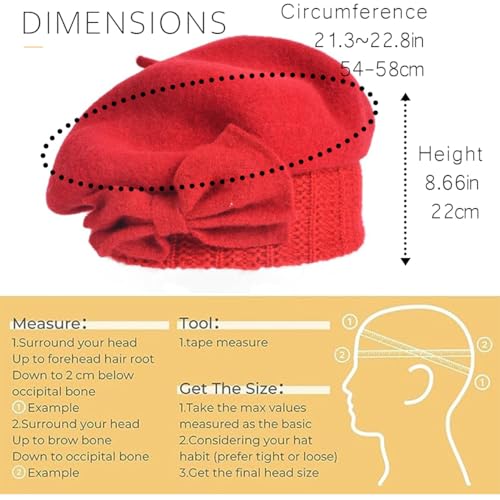 Women Knit 100% Wool Beret Artist Winter French Beret Hats - color: Red