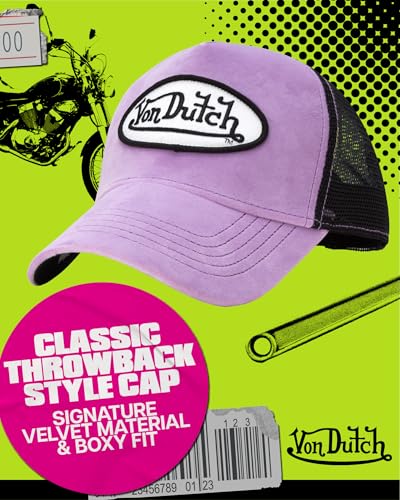 Von Dutch Unisex Velvet Trucker Hat, Curved Bill, Mesh Back, Snapback - color: Plum Dust