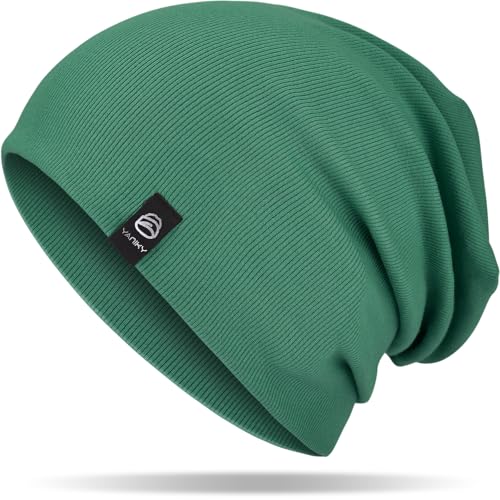 YANIKY Slouchy Beanie for Women, Mens Soft Cotton Beanie Hat, Double Layer Windproof Skull Cap for All Seasons - color: Dark Green
