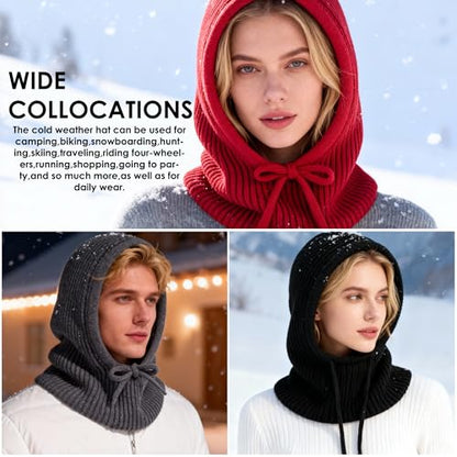 Winter Balaclava Hat for Men Women,Windproof Blend Hooded Scarf Hat Warm Fleece Lined Neck Gaiter Beanie Cap for Cold Weather - color: White