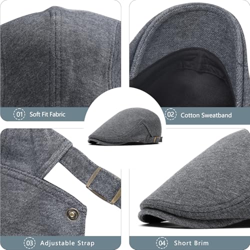 meioro Mens Cotton Newsboy Hat Adjustable Soft Fit Flat Cap for Men - color: Dark Grey