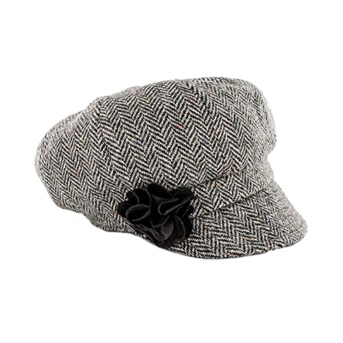 Newsboy Hat for Women's Cap 8 Panel Wool Made in Ireland - color: Gray Herringbone