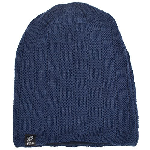 VECRY Men's Slouch Beanie Skull Cap Long Baggy Hip-Hop Winter Summer Hat - color: Checked-navy