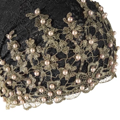 haozaikeji Women Flower Turban Hat Rhinestones Muslim Islamic Head Wrap African Pearl Turban Soft Stretchy Head Cover - color: Black