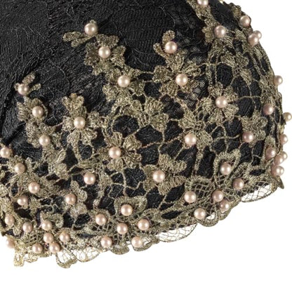 haozaikeji Women Flower Turban Hat Rhinestones Muslim Islamic Head Wrap African Pearl Turban Soft Stretchy Head Cover - color: Black