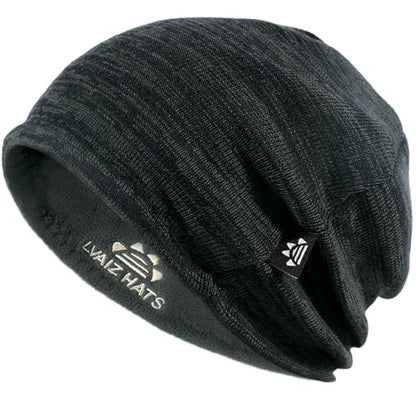 Lvaiz Winter Fleece Lined Beanie Hat for Men Women Reversible Skull Cap - color: Mixed Grey+grey