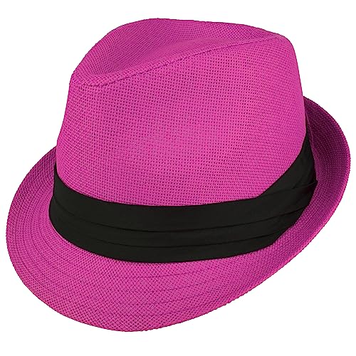 Gelante Summer Fedora Panama Straw Hats with Black Band - color: Pink, size: Large-X-Large