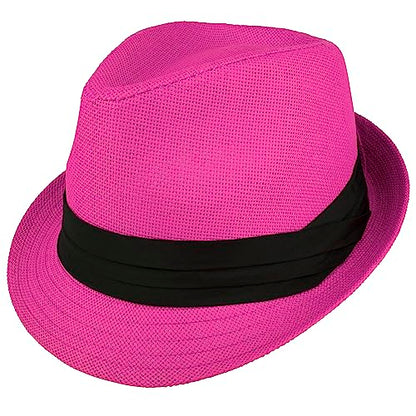 Gelante Summer Fedora Panama Straw Hats with Black Band - color: Pink, size: Large-X-Large